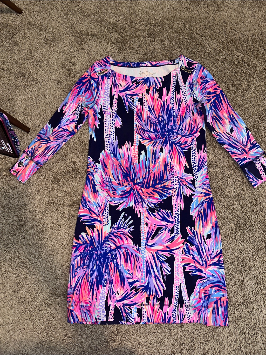 Lilly Pulitzer Navy Multi Palm-Print Long Sleeve Shift Dress
